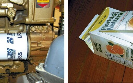 oil filter and orange juice container