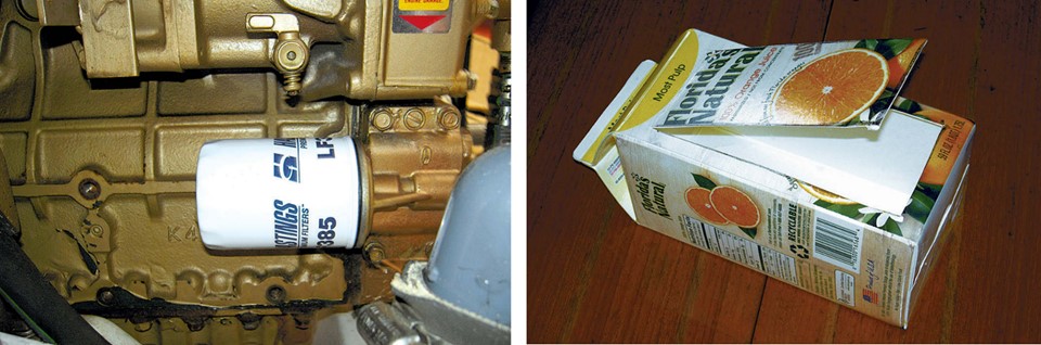 oil filter and orange juice container