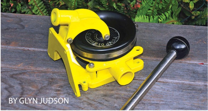 Resplendent in fresh paint, Glyn’s 37-year-old bilge pump looks brand-new.