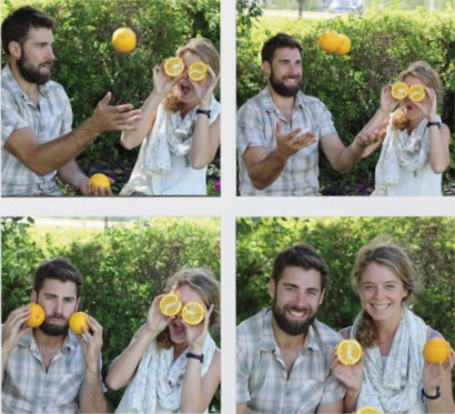 man and woman with fruit