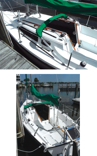 Willow’s sail-handling gear has been modified over the years. A boom vang, at top, helps adjust mainsail shape, and the twin headsail tracks and lead blocks allow better headsail trim. A mainsheet traveler fitted in the long cockpit, above, puts the sheet within easier reach for the helmsman and improves mainsail control.