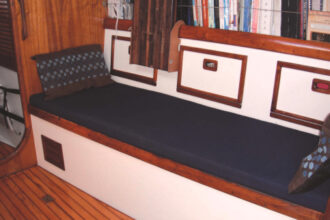 Eurisko’s new navy cushions brought a fresh look to the saloon settee and dinette and made life aboard more comfortable.