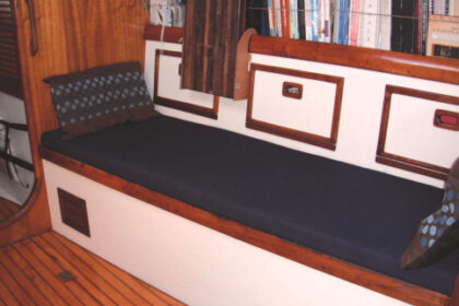 Eurisko’s new navy cushions brought a fresh look to the saloon settee and dinette and made life aboard more comfortable.