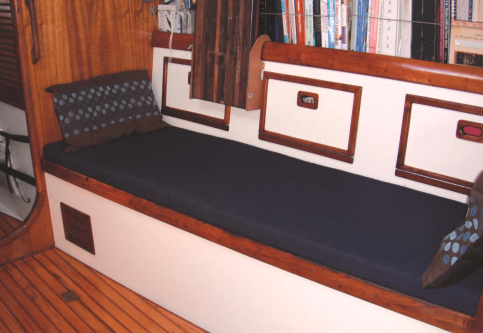 Eurisko’s new navy cushions brought a fresh look to the saloon settee and dinette and made life aboard more comfortable.