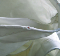 Look for damage along the leech, where chafe on rigging can expose the leech line.