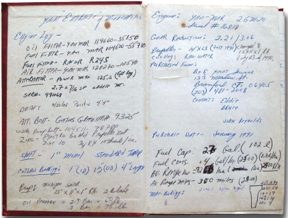The engine log’s inside cover is a trove of data . . .