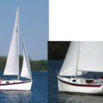 Under sail in the capable hands of Burnie Turner and Tim West, the Slipper 17 cuts a fine profile, top left. The transom shape is derived from traditional designs, top right.