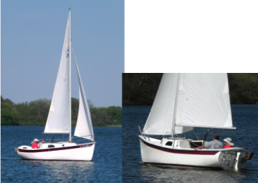 Under sail in the capable hands of Burnie Turner and Tim West, the Slipper 17 cuts a fine profile, top left. The transom shape is derived from traditional designs, top right.