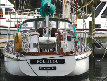 When Clark isn’t sailing her, Solitude spends her time in Deltaville, Virginia, in the company of boats of all types, ages, materials, and purposes.