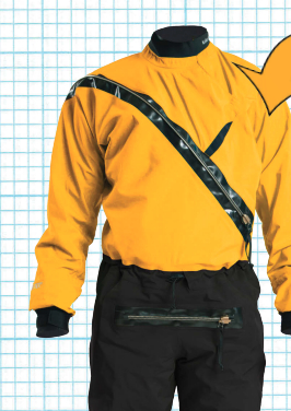 Dry suits are made for a range of activities. The Kokatat GFER Gore-Tex Front Entry Drysuit, upper right, is intended for recreational boating.