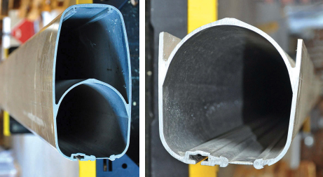 An in-yard roller-furling square sail is not a stock item at most sailmakers, so Roger had to improvise. He purchased a length of section for in-mast furling, at left, and trimmed it.