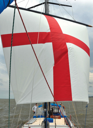 Britannia’s regal square sail billows triumphantly before a moderate breeze.