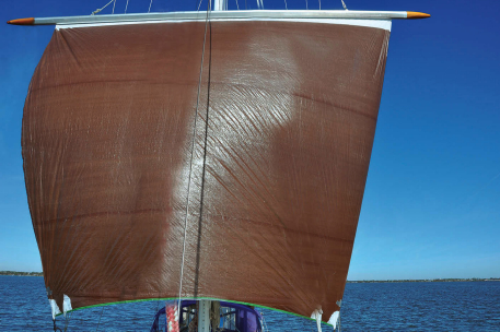 The tarpaulin sail proved helpful when Roger was refining the system on board.