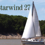 Like all of Jim Taylor’s designs, the Starwind 27 is a quick and nimble sailer. Bruce and Sarah Miller sail Polaris on Missouri’s Mark Twain Lake.