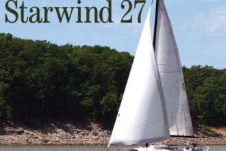 Like all of Jim Taylor’s designs, the Starwind 27 is a quick and nimble sailer. Bruce and Sarah Miller sail Polaris on Missouri’s Mark Twain Lake.