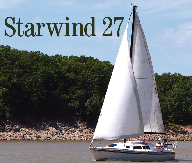 Like all of Jim Taylor’s designs, the Starwind 27 is a quick and nimble sailer. Bruce and Sarah Miller sail Polaris on Missouri’s Mark Twain Lake.