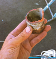 MonArk’s bronze stern tube had corroded and become brittle, and it broke when Robin tried to fit a new stuffing box on it.