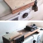 Cliff's portable vise is actually two vises mounted on a length of 2 x 8, top of page. The bench hook, above top, provides a cutting surface with a back for bracing the work piece and is stowed on top of the vise board, above.