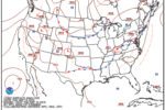 A surface weather analysis map shows data observations.
