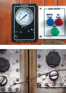 A Hart Tank Tender with its tiny tubing replaced wooden dipsticks for measuring the contents of the water and fuel tanks.