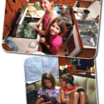 A boat acquires its characteristic aroma over the years, from the materials its built from — paint, varnish, fuel, the meals cooked on board, and the people who’ve lived aboard. Michael’s daughters, Eleanor (12) and Frances (9), know the sweet smell of home.