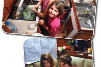 A boat acquires its characteristic aroma over the years, from the materials its built from — paint, varnish, fuel, the meals cooked on board, and the people who’ve lived aboard. Michael’s daughters, Eleanor (12) and Frances (9), know the sweet smell of home.