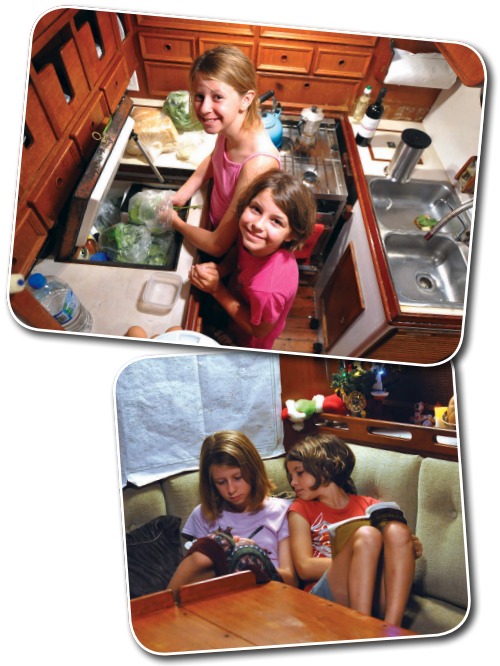 A boat acquires its characteristic aroma over the years, from the materials its built from — paint, varnish, fuel, the meals cooked on board, and the people who’ve lived aboard. Michael’s daughters, Eleanor (12) and Frances (9), know the sweet smell of home.