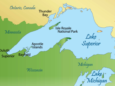 Part of a map of the Great Lakes