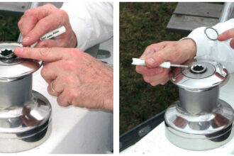 Most winches are designed so they can be serviced in situ by anyone with a little mechanical aptitude. The trick is not to lose any parts, like the circlip that secures the drum on this Lewmar winch, above. Removing it takes a steady hand and a watchful eye.