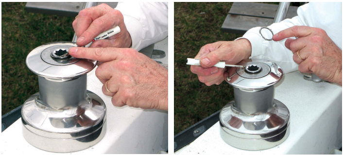 Most winches are designed so they can be serviced in situ by anyone with a little mechanical aptitude. The trick is not to lose any parts, like the circlip that secures the drum on this Lewmar winch, above. Removing it takes a steady hand and a watchful eye.