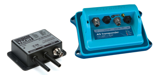 Entr’acte’s first AIS, a receive-only Digital Yacht “black box,” at left, was simple and inexpensive. Entr’acte’s new transponder, above, transmits, as well as receiving Class A and B vessel signals and AtoN beacons. It has built-in WiFi and GPS and it connects to chart plotters and computers via NMEA and/or USB and to iOS devices via WiFi.