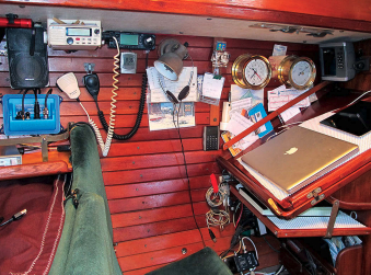The AIS transponder and antenna splitter are compact devices and both fit neatly and easily even in Entr’acte’s navigation station.