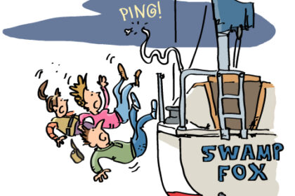Illustration of falling off a boat