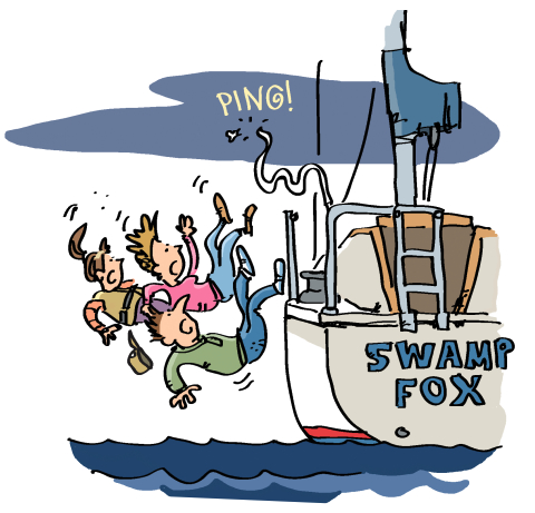 Illustration of falling off a boat