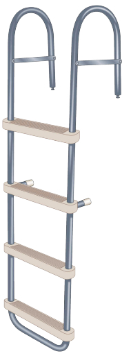This gunwale ladder has hull standoffs and high top rails.