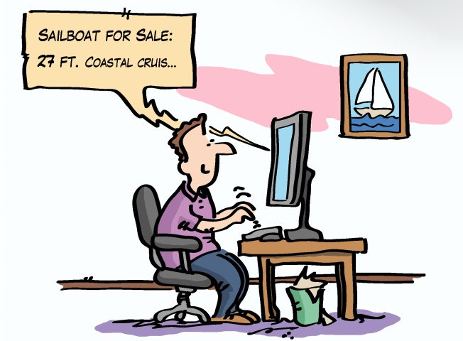 Illustration of putting the boat for sale online