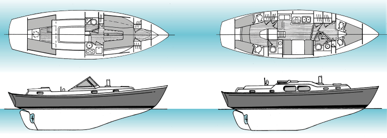 Diagram of two differing Chris-Craft 35s