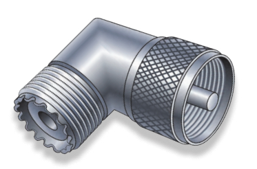 A 90-degree elbow is often used to change the direction of a coax without bending it too tightly.