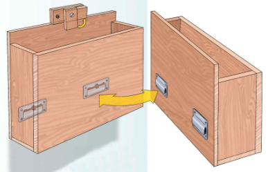 Gary stores the box belowdecks on another pair of bracket receivers mounted in a hanging locker, above.