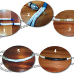 1. Ferman taped and pulled back the outer sheath, exposing the core. 2. He sewed the two core pieces together with two runs (i.e., up and back). 3. He whipped the ends and middle tightly. 4. Ferman discovered that covering the connection with 1⁄2-inch heat-shrink tubing resulted in a stiff section of line. 5. Wrapping with silicone Stretch & Seal tape gave him the more flexible result he needed for use with his furler.