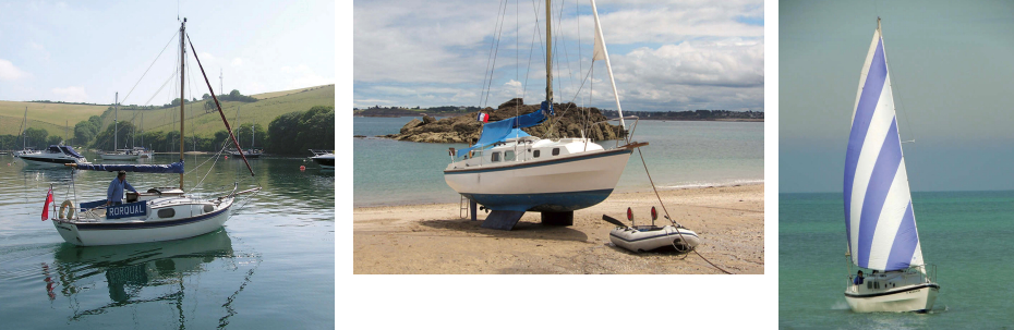 One of Denys Rayner’s earliest designs in fiberglass was the Westerly 22, at left, which had a gunter rig, for easy singlehanding, and generous headroom. The Laurent Giles-designed Westerly Centaur, above and facing page, has the bilge keels that allow so many Westerlys to take the ground in tidal estuaries.