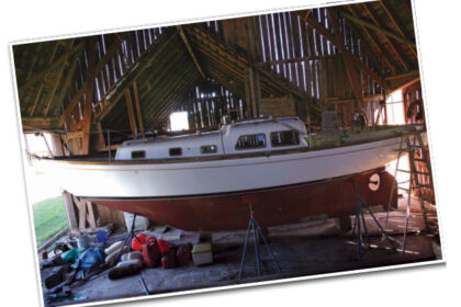 After having been neglected for a few years, Finisterre, a Cheoy Lee Offshore 31, now has a barn to call her own and the chance of a future full of love.