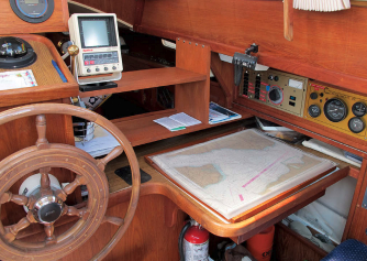A small nav desk is located next to the inside steering station.