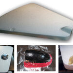 When Graham fitted an under-deck windlass, he modified the hatch, top of page. The toe-busting navel pipe, at left, had to go. He made a male mold for the new pipe, above, and took a female mold off it, at right, that he laid glass into after cutting a hole in the hatch.