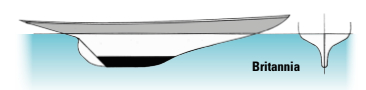 The Britannia ideal, in which the centerline profile flows in a gentle sweep into a moderately defined keel leading edge, accompanied by somewhat slack bilges, would become the dominant shape of yacht design for 70 years.