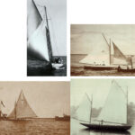 In the early days of the Neenah Yacht Club, members raced sandbaggers, top two photos, a class that evolved from the oyster boats of New Jersey. The races drew large numbers of spectators, many of them aboard steamboats, at left. Sandbaggers were a “development” class, and building new boats to stay competitive was expensive. To reduce the cost of sailing, a group formed the Nodaway Yacht Club and sailed “one-design” boats, the first of which was the Nodaway Class cat yawl, above, introduced in 1894.