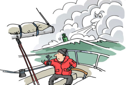 Illustration of a struggling boat on a river