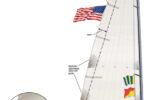 The leech line runs inside the tabling, a narrow strip of sailcloth that’s doubled to reinforce the leech. In this example, the leech line, once tensioned, is secured in a small clamcleat.