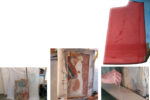 After Stephen stripped the paint off the rudder, he discovered extensive delamination, at left. He laid out the dimensions for the new rudder stock on the old rudder, center, and scribed templates to check the rudder’s shape, at right. The new rudder eventually took its place, at top.