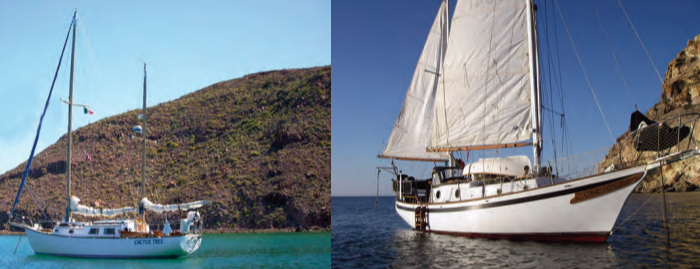 Doug Wilson cruised aboard his Mariner 31, Cactus Tree, in the Sea of Cortez, top of page. Tom Kucera’s Mariner 32, at left, was built in 1970 or ’71. He bought her in Mexico and had her trucked to Sausalito, California, where he has undertaken a three-year refit. Tom says that when they took the mast down, “the first turnbuckle exploded,” a clear demonstration of the long-term effect warm salt water has on rigging terminals. Now, he says, he doesn’t get nearly enough time sailing on San Francisco Bay.